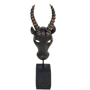 Hand-Carved Wooden Antelope Goat Mask Sculpture With Stand African